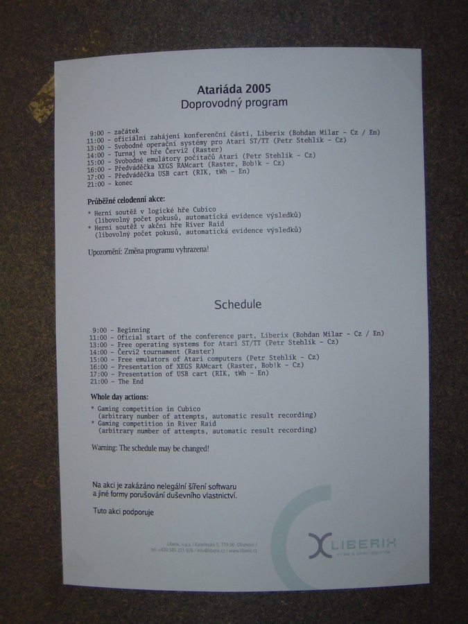 Atariada Schedule