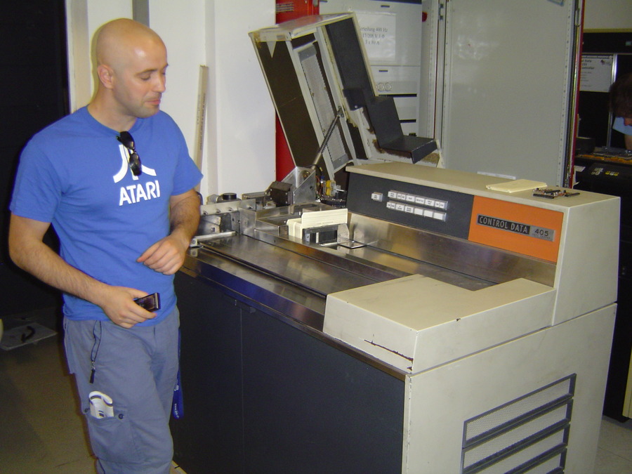 Liviu with punch card reader